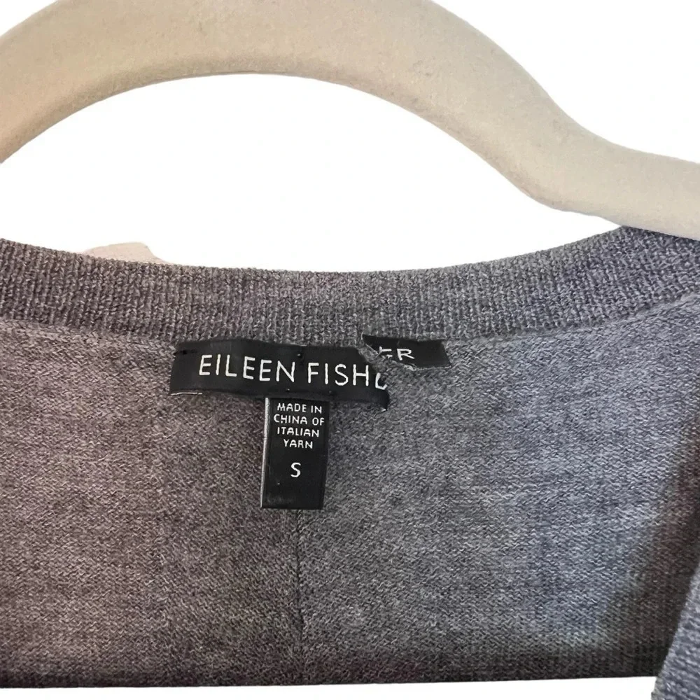 Eileen Fisher Merino Wool V Neck Tunic Sweater Charcoal Grey Small Relaxed Cozy